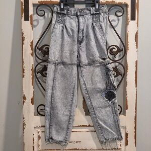 Vintage Pilot Acid Wash Distressed Patchwork Cargo Jeans Boys Size 7 Gray
